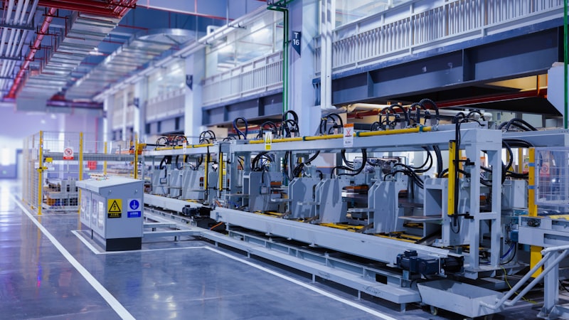 Automated production line on a factory floor
